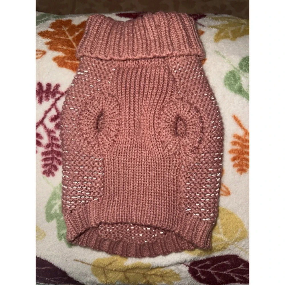 Pink Knit Dog Sweater XXS Turtleneck